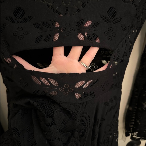 Free People 4 Dress Lace Black Lovers Festival Folk Short Bell Sleeve Bohemian - Picture 8 of 14
